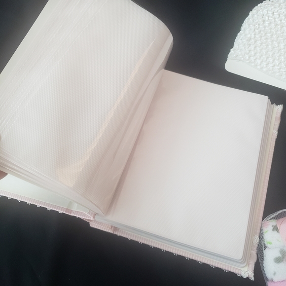 Keepsake Photo Album,  baby hats, wash cloths, and burp cloth bundle - Picture 6 of 9